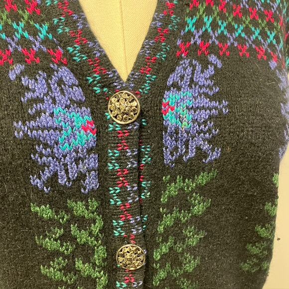 Vintage Cullinane Womens M Sweater Vest Black Floral Lamb's wool blend cottage - Picture 4 of 15